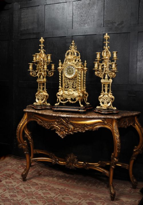 fig 4. Huge Antique French Ormolu Baroque Clock Set by Maison Bagues, Paris