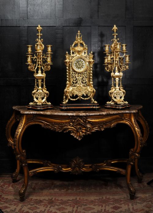 fig 6. Huge Antique French Ormolu Baroque Clock Set by Maison Bagues, Paris