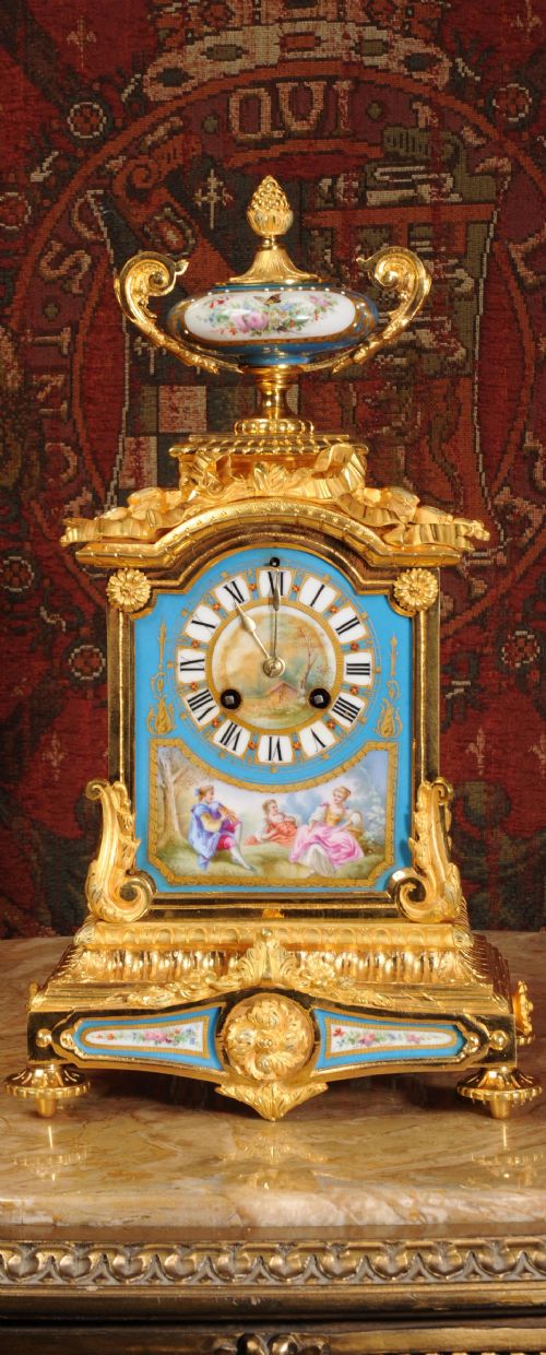 Japy Freres Stunning Ormolu and Sevres Porcelain Boudoir Clock