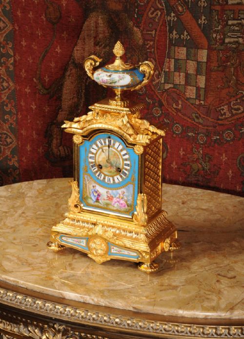 fig 1. Japy Freres Stunning Ormolu and Sevres Porcelain Boudoir Clock