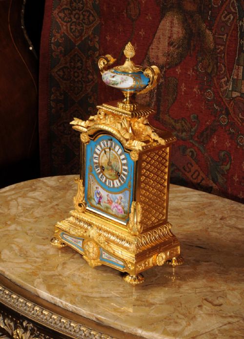 fig 4. Japy Freres Stunning Ormolu and Sevres Porcelain Boudoir Clock