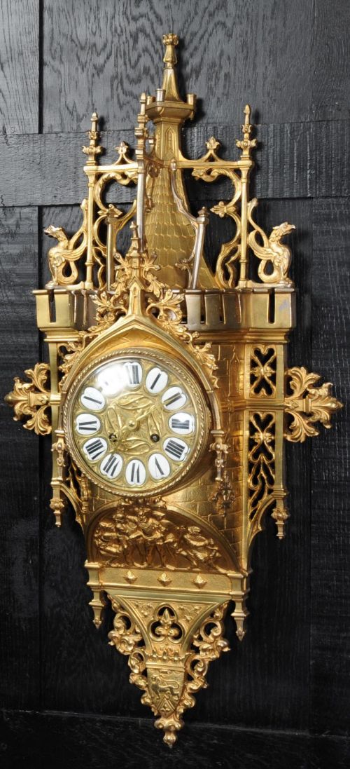 Gothic Large Bronze Antique French Wall Clock