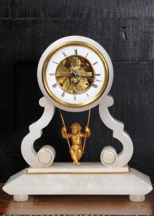 Rare Eugéne Farcot Cherub on a Swing Boudoir Clock Antique French