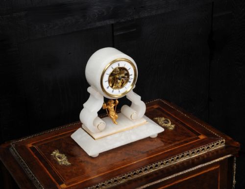 fig 1. Rare Eugéne Farcot Cherub On A Swing Boudoir Clock Antique French