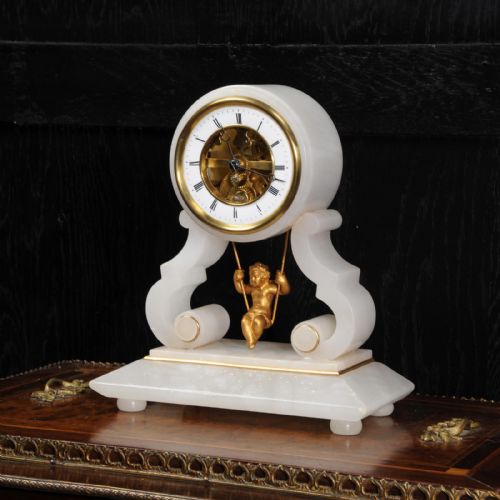 fig 2. Rare Eugéne Farcot Cherub On A Swing Boudoir Clock Antique French