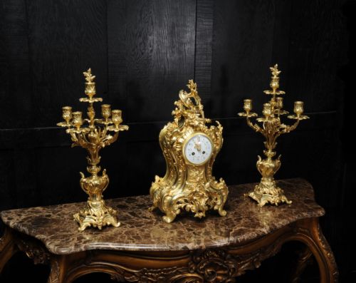 fig 1. Japy Freres Large Rococo Gilt Bronze Clock Set