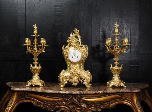 fig 2. Japy Freres Large Rococo Gilt Bronze Clock Set