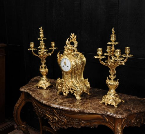 fig 3. Japy Freres Large Rococo Gilt Bronze Clock Set