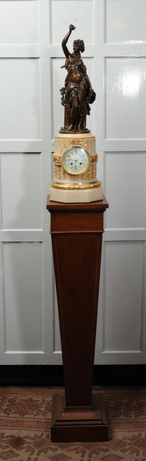 Antique French Onyx and Bronze Clock, by H F Moreau and Japy Freres