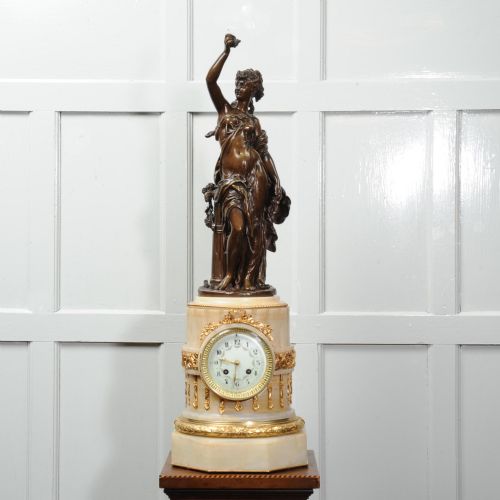 fig 1. Antique French Onyx and Bronze Clock, by H F Moreau and Japy Freres