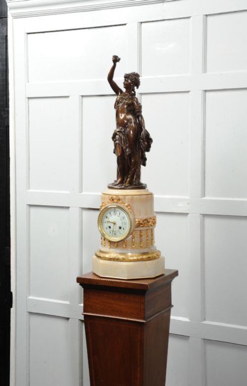 fig 2. Antique French Onyx and Bronze Clock, by H F Moreau and Japy Freres
