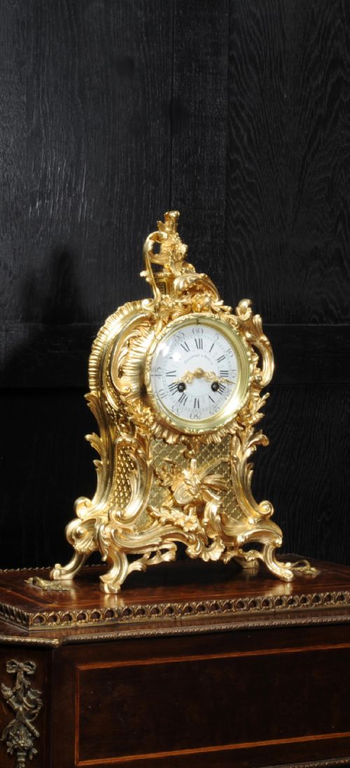 Antique French Gilt Bronze Rococo Clock by Vincenti Et Cie