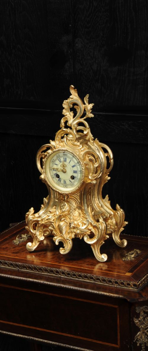 Antique French Gilt Bronze Rococo Clock