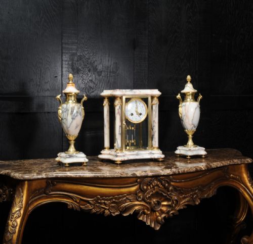 fig 1. Japy Freres Ormolu and Specimen Marble Four Glass Crystal Clock Set