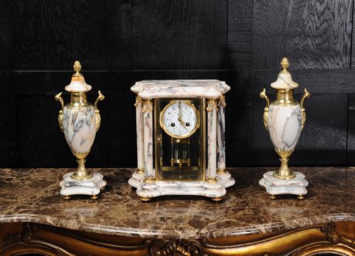 fig 2. Japy Freres Ormolu and Specimen Marble Four Glass Crystal Clock Set