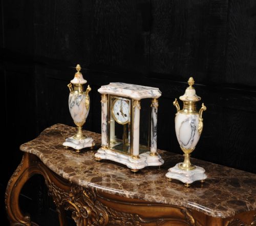 fig 3. Japy Freres Ormolu and Specimen Marble Four Glass Crystal Clock Set