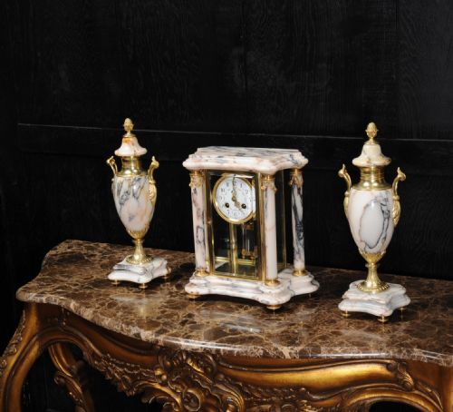 fig 4. Japy Freres Ormolu and Specimen Marble Four Glass Crystal Clock Set