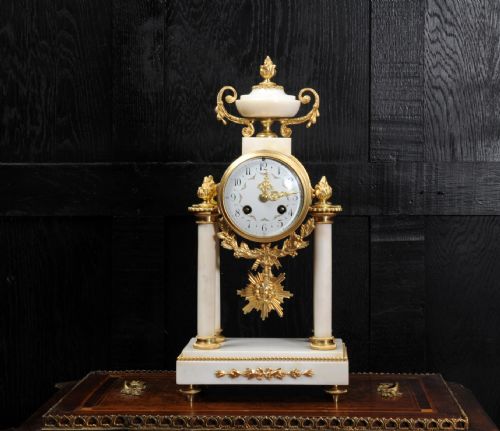 fig 1. Japy Freres White Marble and Ormolu Antique French Portico Clock