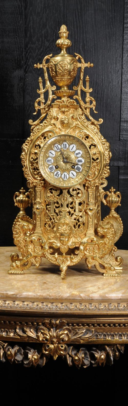 Large Antique French Gilt Bronze Baroque Clock