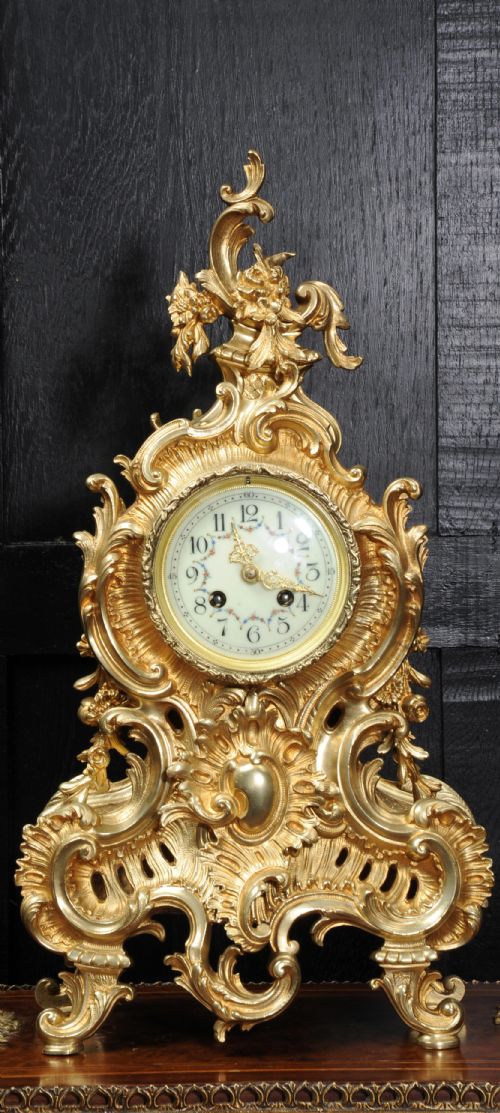 Large Antique French Rococo Gilt Bronze Clock