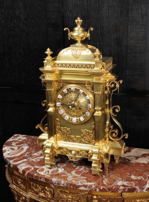 fig 1. Large Antique French Gothic Gilt Bronze Clock