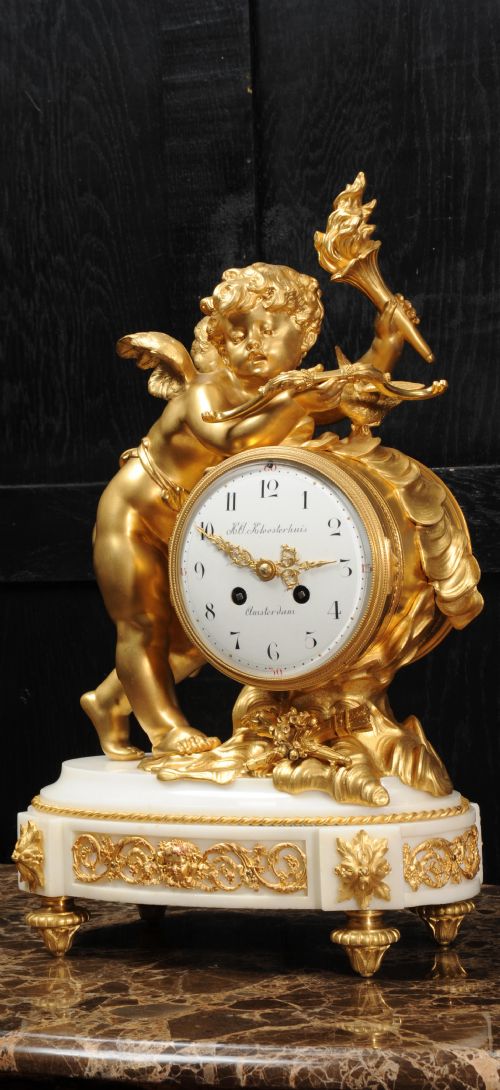 Cupid - Superb Antique French Ormolu and White Marble Clock