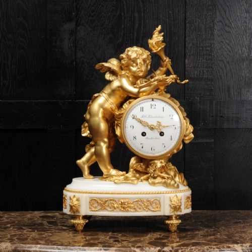 fig 1. Cupid - Superb Antique French Ormolu and White Marble Clock