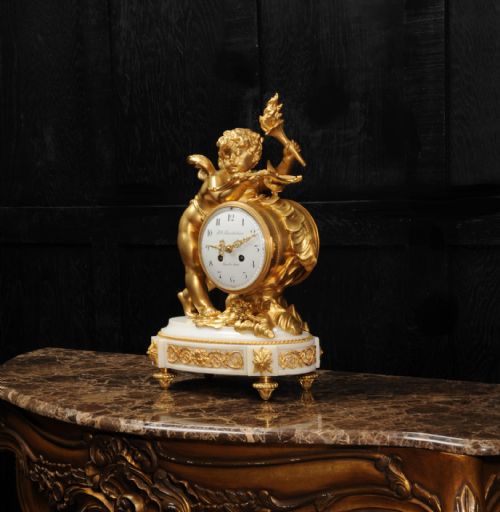 fig 2. Cupid - Superb Antique French Ormolu and White Marble Clock