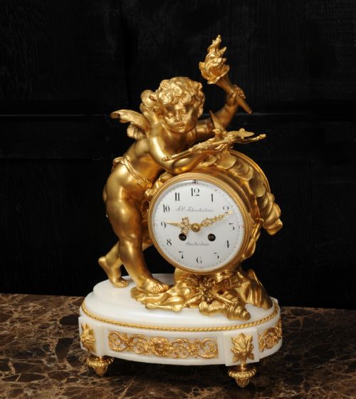 fig 3. Cupid - Superb Antique French Ormolu and White Marble Clock