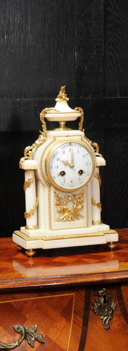 Antique French Ormolu and White Marble Boudoir Clock
