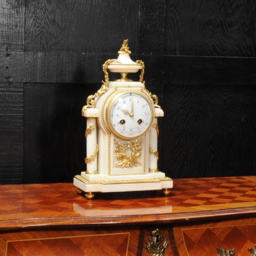 fig 1. Antique French Ormolu and White Marble Boudoir Clock