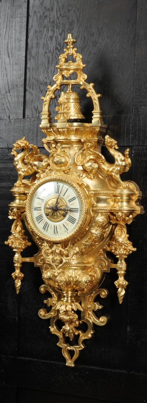 Huge Antique French Bronze Cartel Wall Clock ~ Dragons