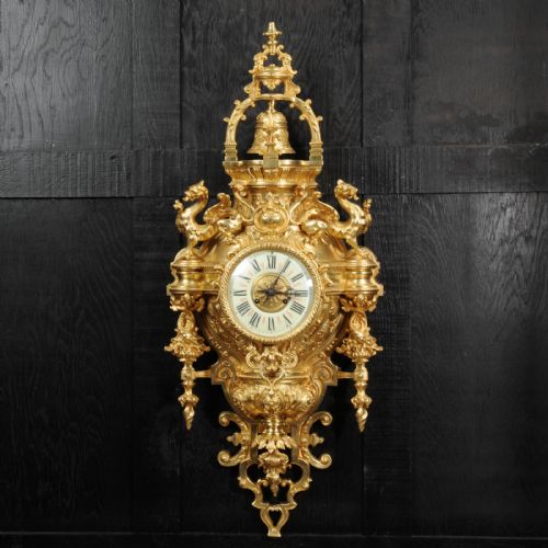 fig 1. Huge Antique French Bronze Cartel Wall Clock ~ Dragons