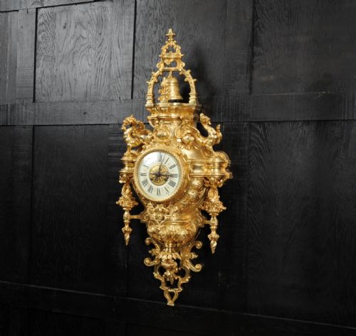 fig 3. Huge Antique French Bronze Cartel Wall Clock ~ Dragons