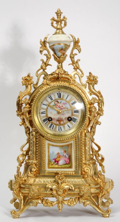 Antique French Ormolu and Sevres Porcelain Clock