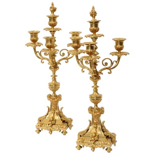 Antique French Louis Xvi Pair of Gilt Bronze Candelabra