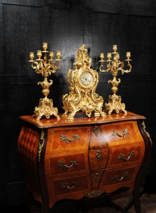 fig 1. Large Antique French Gilt Bronze Rococo Clock Set