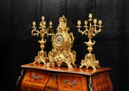 fig 2. Large Antique French Gilt Bronze Rococo Clock Set