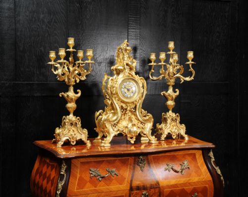 fig 3. Large Antique French Gilt Bronze Rococo Clock Set