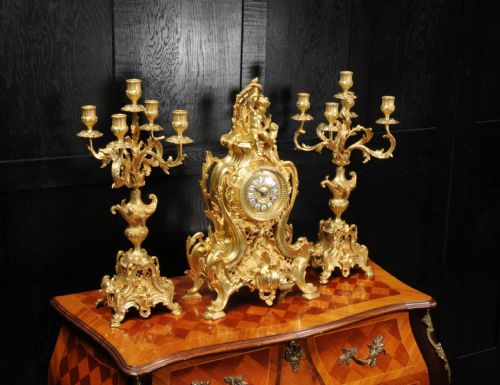 fig 4. Large Antique French Gilt Bronze Rococo Clock Set
