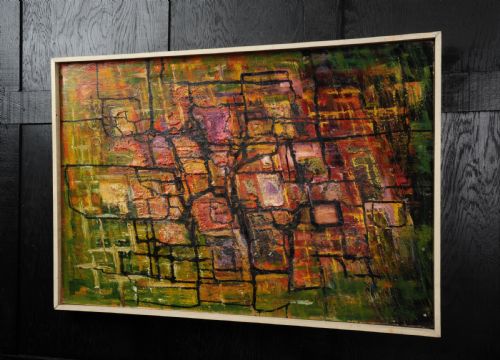 LARGE ORIGINAL MIDCENTURY ABSTRACT OIL PAINTING BY WILLIAM ERNST BURWELL FRSA - ADDITIONAL PHOTO 1