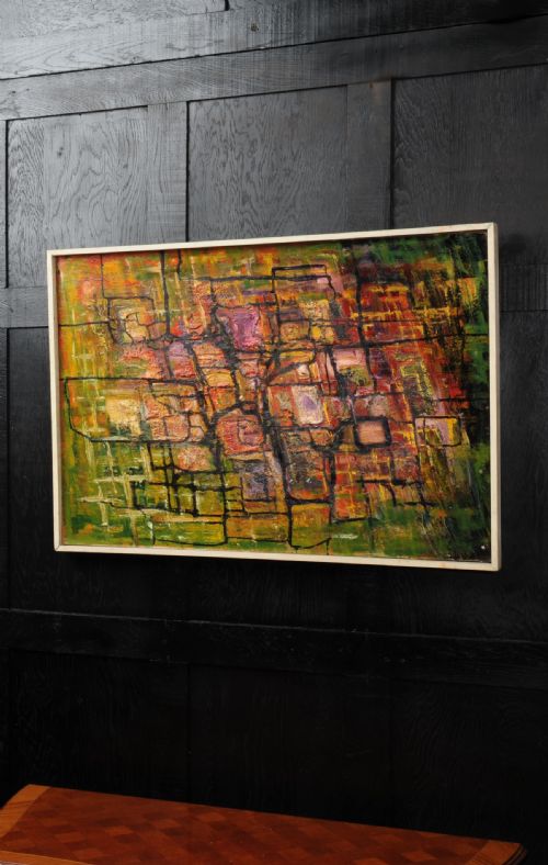 LARGE ORIGINAL MIDCENTURY ABSTRACT OIL PAINTING BY WILLIAM ERNST BURWELL FRSA - ADDITIONAL PHOTO 3