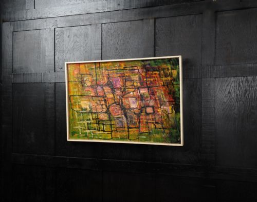 LARGE ORIGINAL MIDCENTURY ABSTRACT OIL PAINTING BY WILLIAM ERNST BURWELL FRSA - ADDITIONAL PHOTO 4