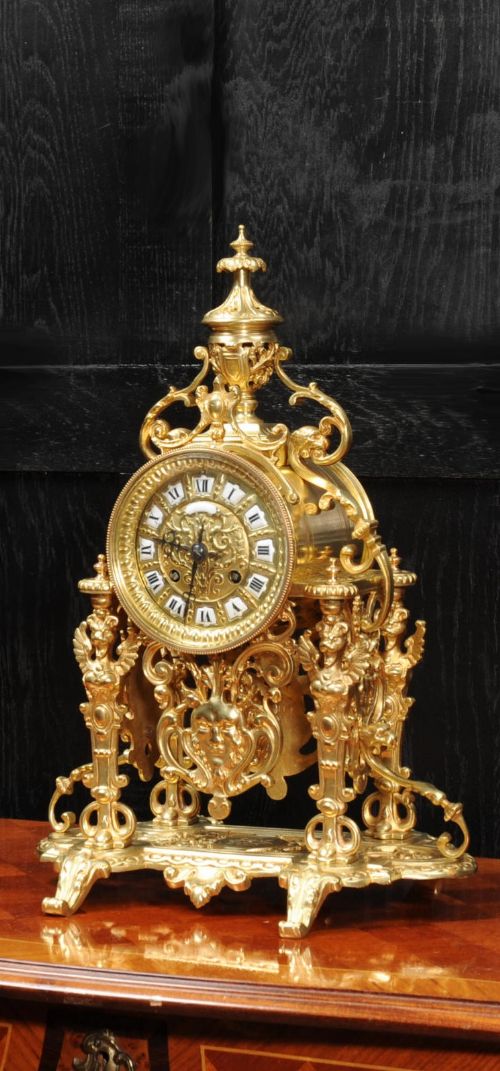 Japy Freres Baroque Portico Table Clock with Visible Pendulum