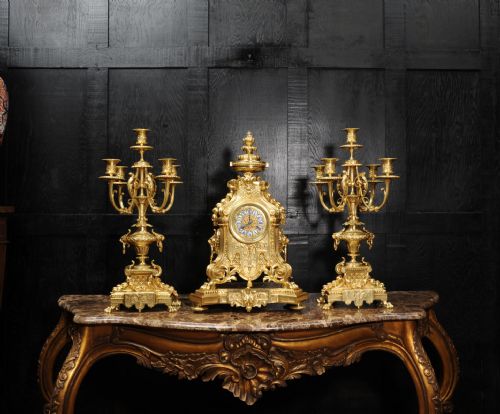 fig 1. Huge Antique French Gilt Bronze Baroque Clock Set