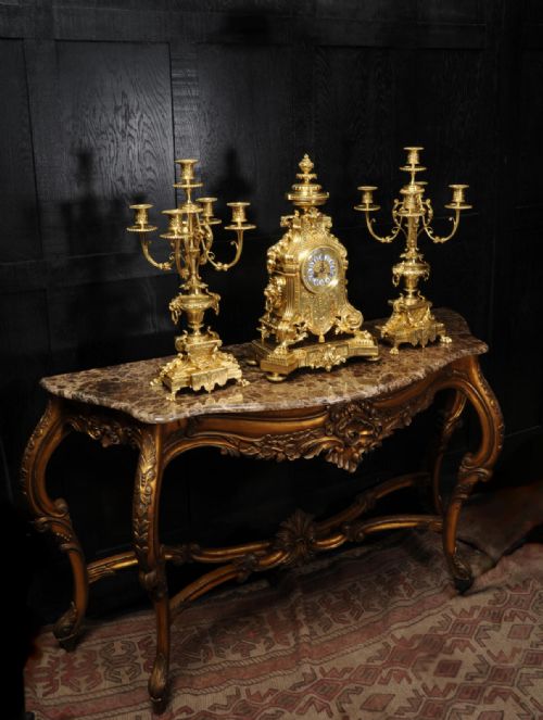 fig 2. Huge Antique French Gilt Bronze Baroque Clock Set