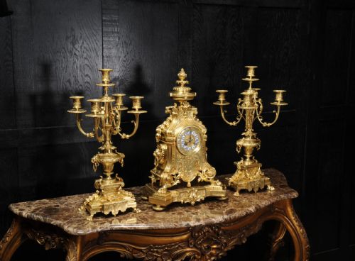 fig 4. Huge Antique French Gilt Bronze Baroque Clock Set