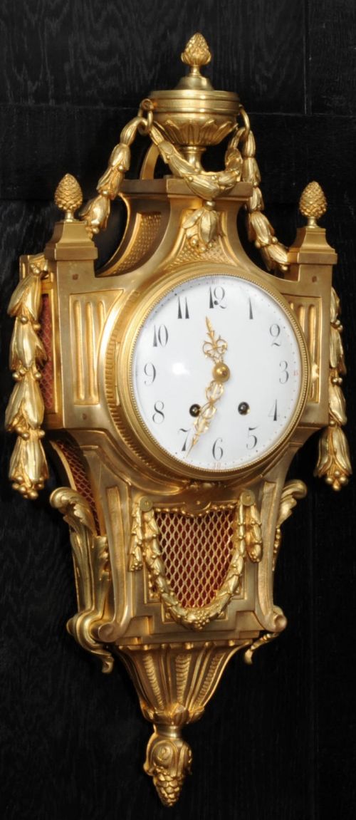 Large Louis Xvi Antique French Gilt Bronze Cartel Wall Clock