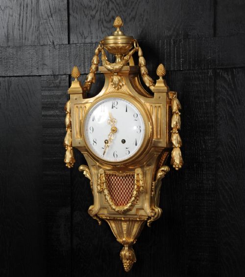 fig 1. Large Louis XVI Antique French Gilt Bronze Cartel Wall Clock