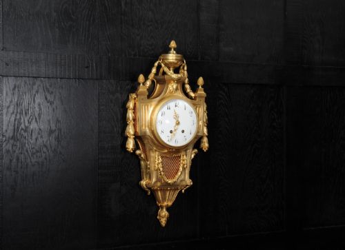 fig 3. Large Louis XVI Antique French Gilt Bronze Cartel Wall Clock